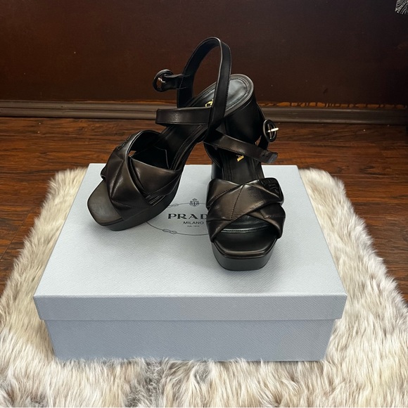 Prada Nappa Leather Platform Sandals Authentic Like New Size 37 1/2 US 7.5 - Picture 8 of 16